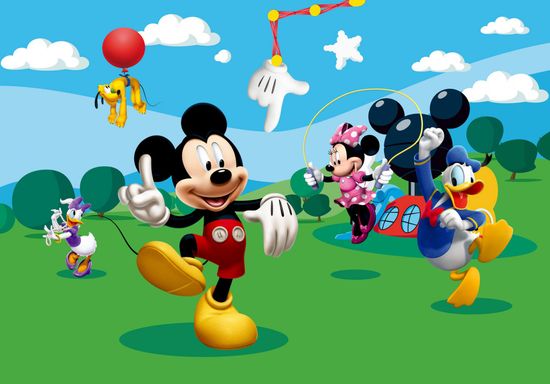 AG Design fototapeta Mickey Mouse se igra s prijateljima, 360 x 254 cm, 4 komada