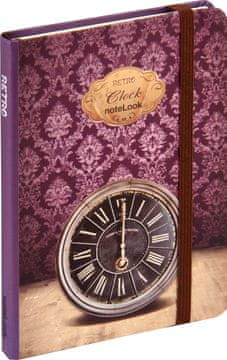 noteLook Notes - bilježnica A6 crte tvrde korice, 100 listova, s elastičnom trakom, 79765, Retro sat