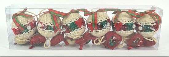 DUE ESSE komplet božićnih kuglica od tkanine, Ø 6 cm, 2 reda, 6 komada