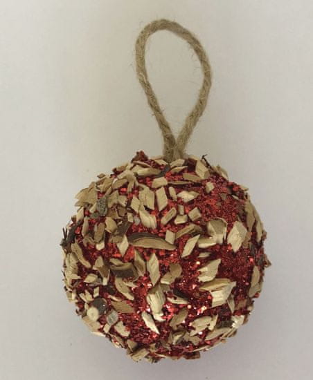 DUE ESSE Set od 8 crvenih božićnih kuglica s komadićima drveta, Ø 6 cm