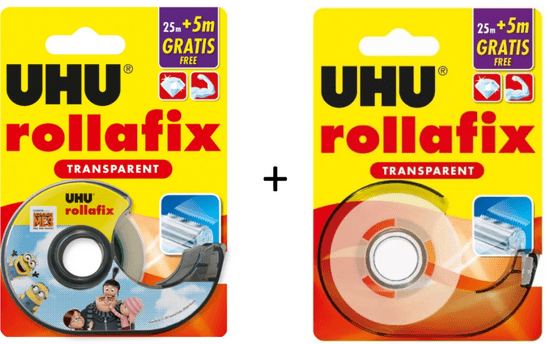 UHU Rollafix nevidljiva ljepljiva traka s držačem, 25 m + 5 m, 1 + 1 gratis