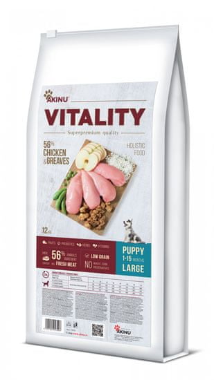 Akinu hrana za pse VITALITY dog puppy large chicken & greaves, 12 kg