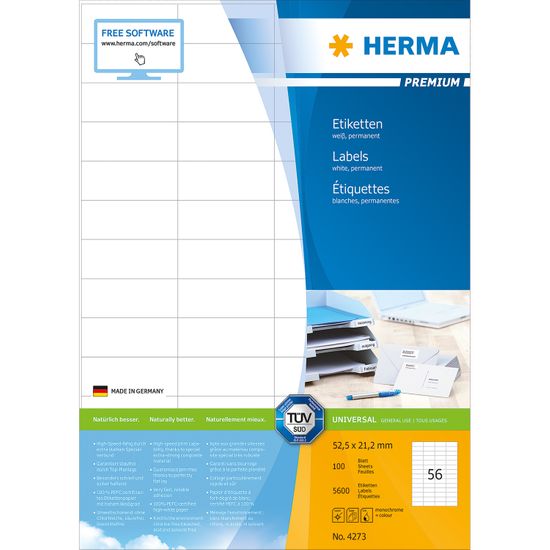 Herma Superprinnt 4273 naljepnice, A4, 52,5 x 21,2 mm, bijele, 100 kom