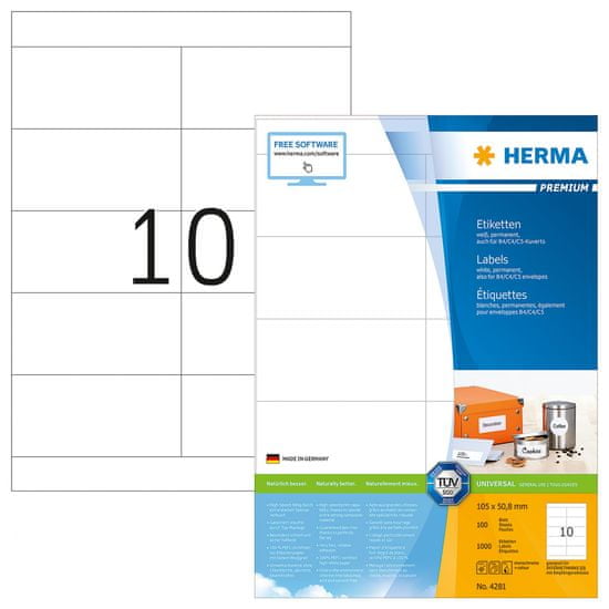 Herma Superprint 4281 naljepnice, A4, 105 x 50,8 mm, bijele, 100 kom