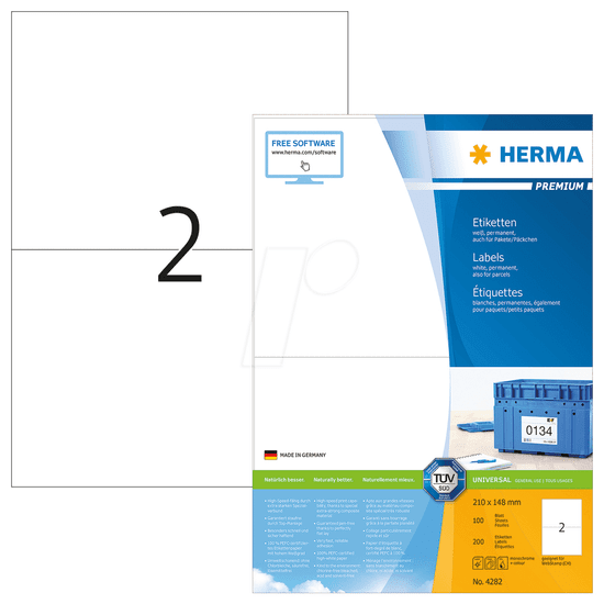 Herma Superprint 4282 naljepnice, A4, 210 x 148 mm, bijele, 100 kom