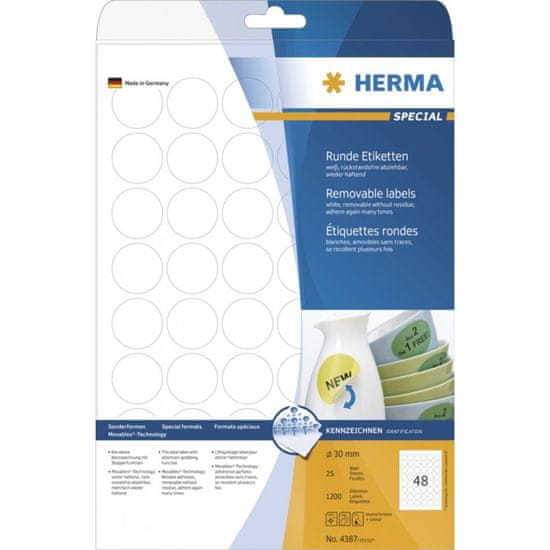 Herma Movables® 4387 naljepnice, A4, okrugle, 30 mm, bijele