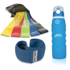 Sport2People boca, plava, 1 l + tekstilna guma za vježbu + set lateks guma za vježbu, 5 komada