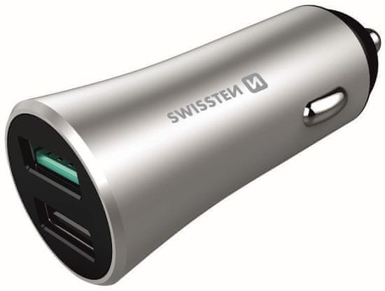 SWISSTEN CL adapter Quick Charge 3.0 + USB 2,4 A 30 W Metal 20111630, srebrni