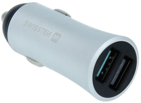 SWISSTEN CL adapter Quick Charge 3.0 + USB 2,4 A 30 W Metal 20111630, srebrni