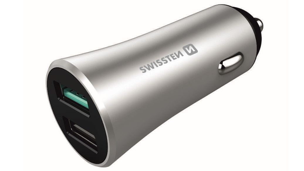 Swissten CL adapter Quick Charge 3.0 + USB 2,4 A 30 W Metal