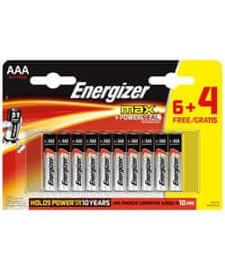 Energizer Max alkalna baterija, AAA (LR03), 6 + 4 komada