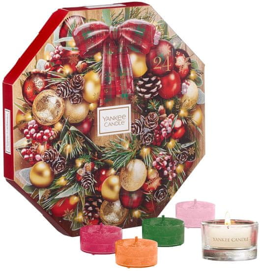 Yankee Candle adventski kalendar 24 čajnih svijeća + stakleni svijećnjak za čajne svijeće