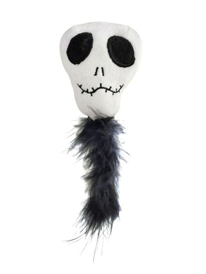RECORD Horror mačja igračka, lubanja, s perjem, 18 cm