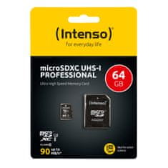 Intenso Pro Micro SDXC memorijska kartica, 64 GB, 90 MB/s + SD adapter