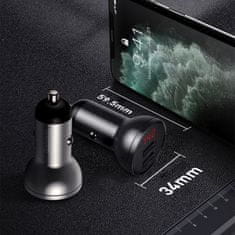 BASEUS Digital Display 2x USB auto punjač 4.8A, siva