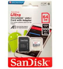 SanDisk Ultra MicroSDXC memorijska kartica, 64 GB, UHS-I + SD adapter