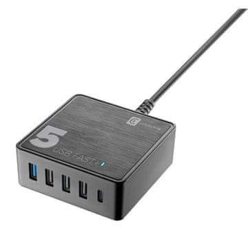 CellularLine Multipower 5 Fast punjač, 5-port, 4 x USB, 1 x USB-C, 60 W