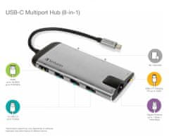 Verbatim priključna stanica od USB-C do 3x USB 3.0, USB-C, HDMI 4K, Gigabit Ethernet,SD/microSD