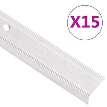 Vidaxl Rubnjaci za stepenice L-oblik 15 kom aluminijski 90 cm srebrni