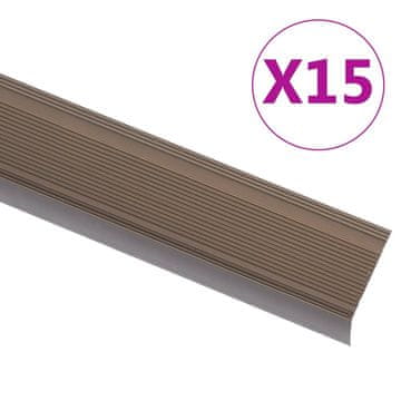 Vidaxl Rubnjaci za stepenice L-oblika 15 kom aluminijski 90 cm smeđi
