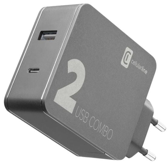CellularLine Mrežni punjač Multipower 2 Combo USB-C port, 42W, crni ACHITUSB2PD42K