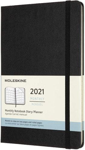 Moleskine planer 2021, 12-mjesečni, mjesečni, crni, veliki, meki uvez