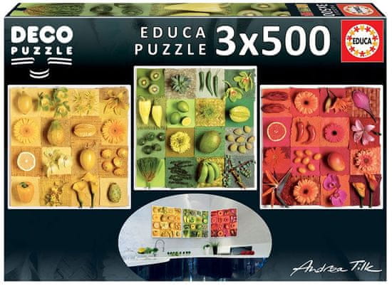 EDUCA slagalica Deco, 3x500 komada: Egzotično voće i cvijeće