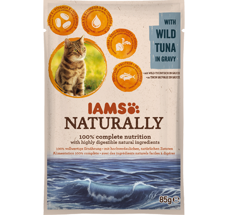 IAMS Naturally hrana za odrasle mačke, s divljom tunom, u umaku, 24 x 85 g