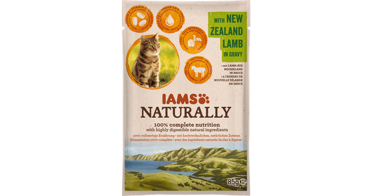 IAMS Naturally hrana za odrasle mačke, z novozelandskom janjetinom, u umaku, 24 x 85 g