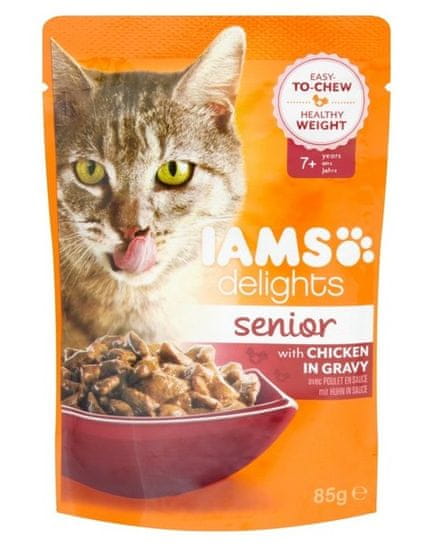 IAMS Delights hrana za starije mačke, s piletinom, u umaku, 24 x 85 g