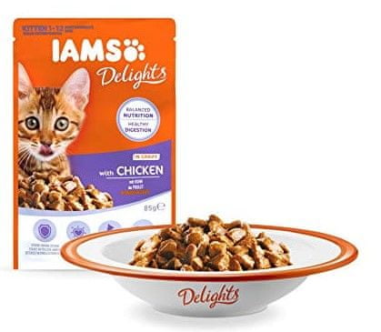 IAMS Delights hrana za mlade mačke, s piletinom, u umaku, 24 x 85 g