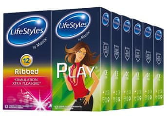 Lifestyles Ribbed & Play kondomi, 6+6