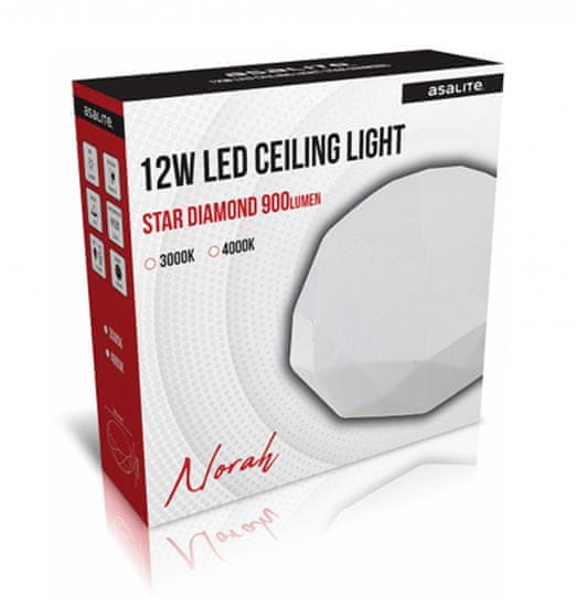 Asalite stropno LED svjetlo - Star, diamant, 12 W, 3000 K, 900 lm