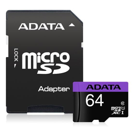 AData Premier microSDXC memorijska kartica, 64 GB + SD adapter