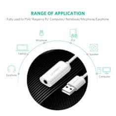 Ugreen zvučni adapter, USB-A, 3.5 mm, Aux, bijel