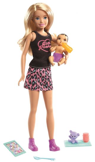 Mattel Barbie dadilja Plavuša s bebom GRP10