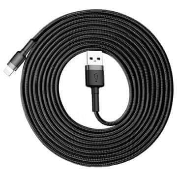 BASEUS Izdržljivi najlonski USB kabel za iPhone Lightning QC3.0 2A 3M crno-sivi
