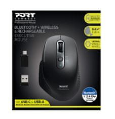 Port Designs Izvršni bežični optički miš, Bluetooth, USB-A / C, punjiv