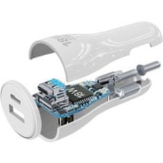 CellularLine auto punjač, USB-C + USB-A, 18 W + 12 W, bijela