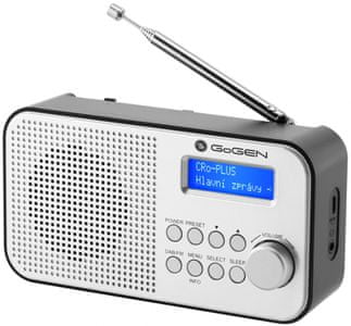 moderni radio gogen dab 300 n dab fm dab plus snaga zvučnika prijemnika 1 w ugrađena baterija 2000 mAh trajanje baterije do 15 h izlaz za punjenje slušalica teleskopska antena ugrađena kontrola veliki plavi lcd zaslon s pozadinskim osvjetljenjem