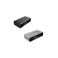 Gembird Digitalni budilnik s funkcijom bežičnog punjenja telefona, srebrni