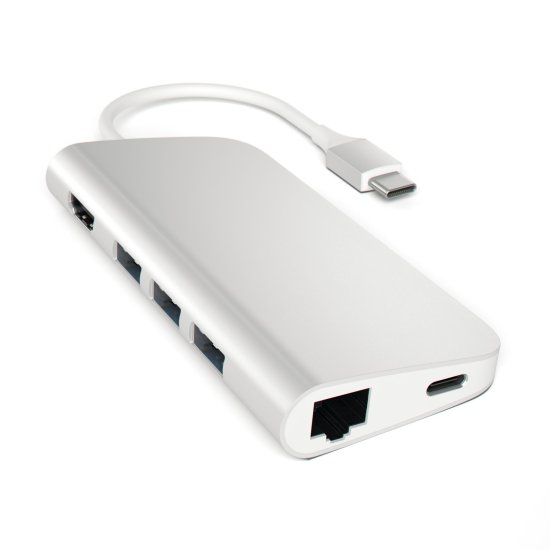 Satechi Type-C Multi-Port adapter, aluminij, HDMI 4K, 3x USB 3.0, MicroSD, Ethernet, Silver