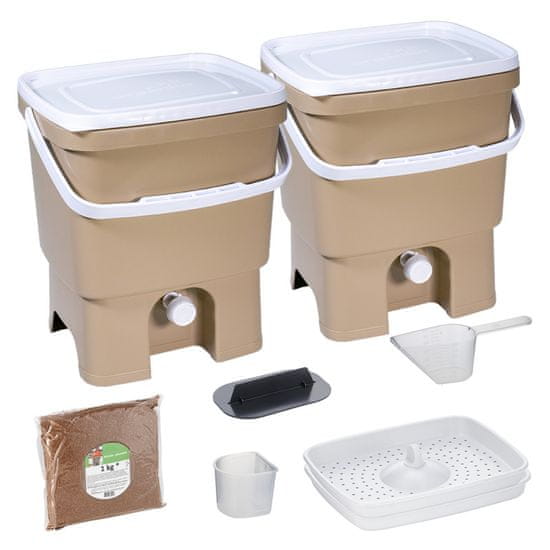Skaza Bokashi Organko set kompostera 2x16l + posip, smeđa bež