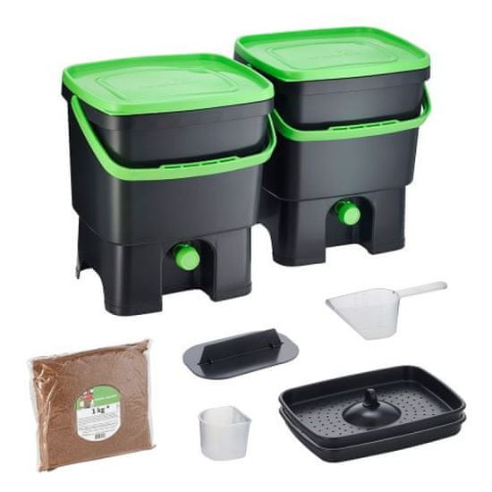 Skaza Set kompostera Bokashi Organko, 2 x 16 l, crno-zeleni + posip 1 kg