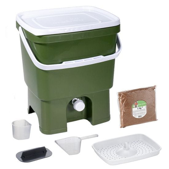 Skaza Bokashi Organko komposter 16l + posip 1kg, maslinasto zeleni