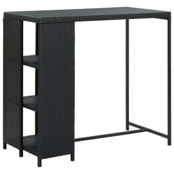 Vidaxl Barski stol s policom crni 120x60x110 cm poli ratan