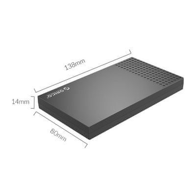 Orico 2526C3 vanjsko kućište za HDD / SSD, 6,35 cm (2,5), USB-C 3.0 UASP do SATA3, crno