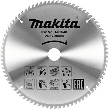 Makita list pile TCT 260mm x 30mm x 80T D-65648