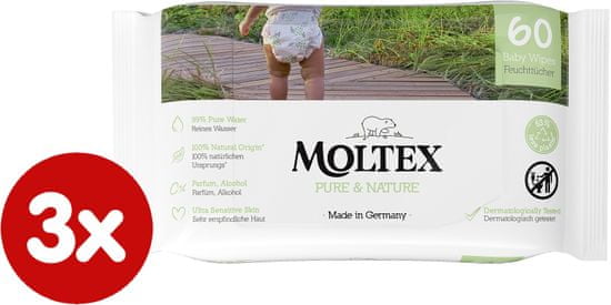 MOLTEX EKO Pure & Nature vlažne maramice na bazi vode, (3x 60 komada)