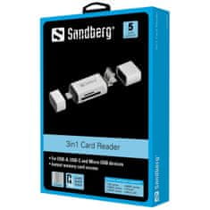 Sandberg čitač kartica USB-C, USB-A, micro-USB